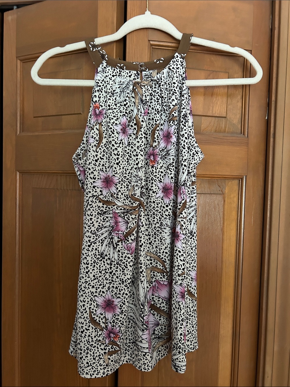 White House Black Market Floral Halter Tank Top in White and Pink